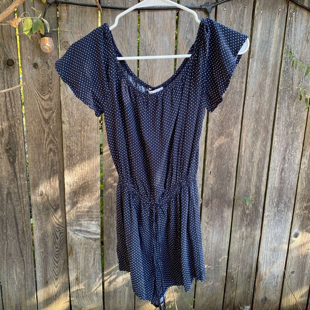 Abercrombie & Finch Polka Dot Off Shoulder Romper